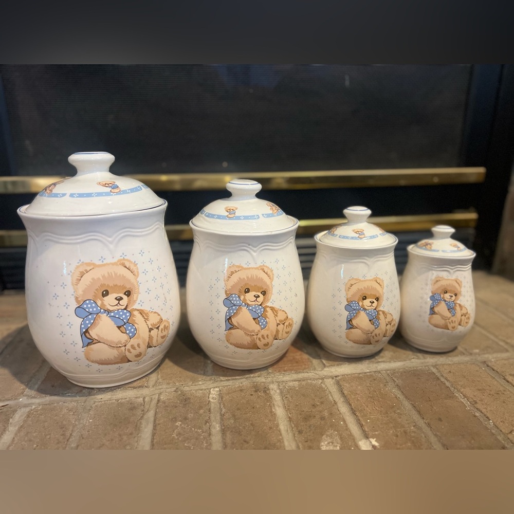 Tienshan Stoneware Teddy Bear Canister Set